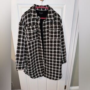 Long tweed jacket coat black white womens large